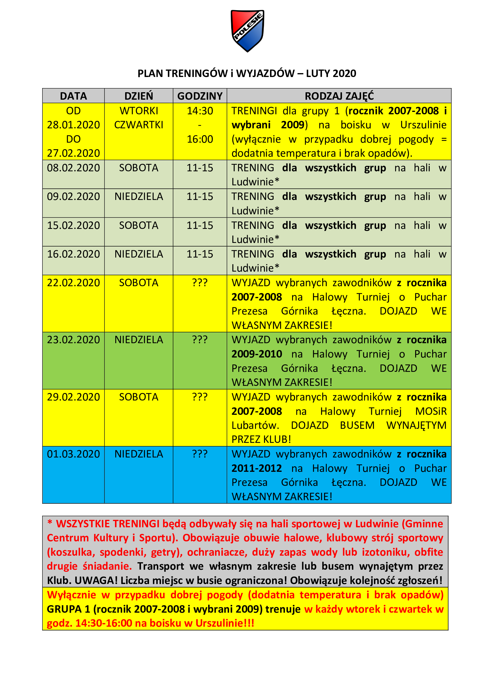 PLAN TRENINGÓW